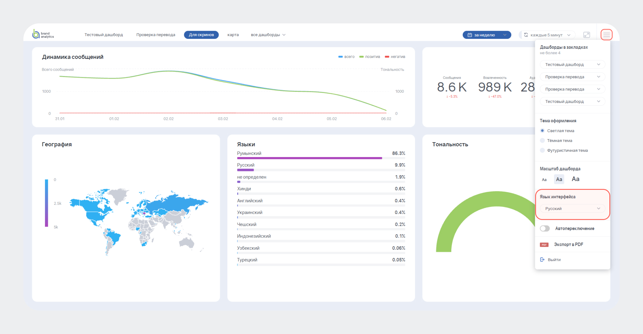 4 языка интерфейса Brand Visor - Как настроить язык отображения