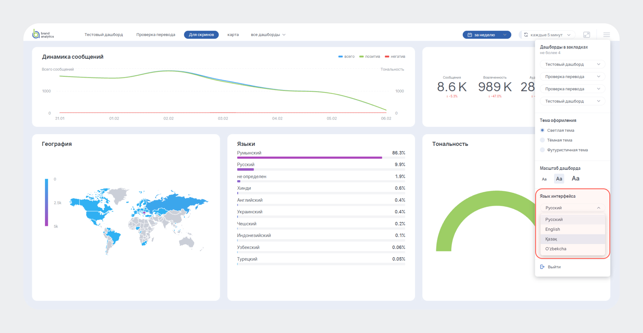 4 языка интерфейса Brand Visor - Языки на выбор
