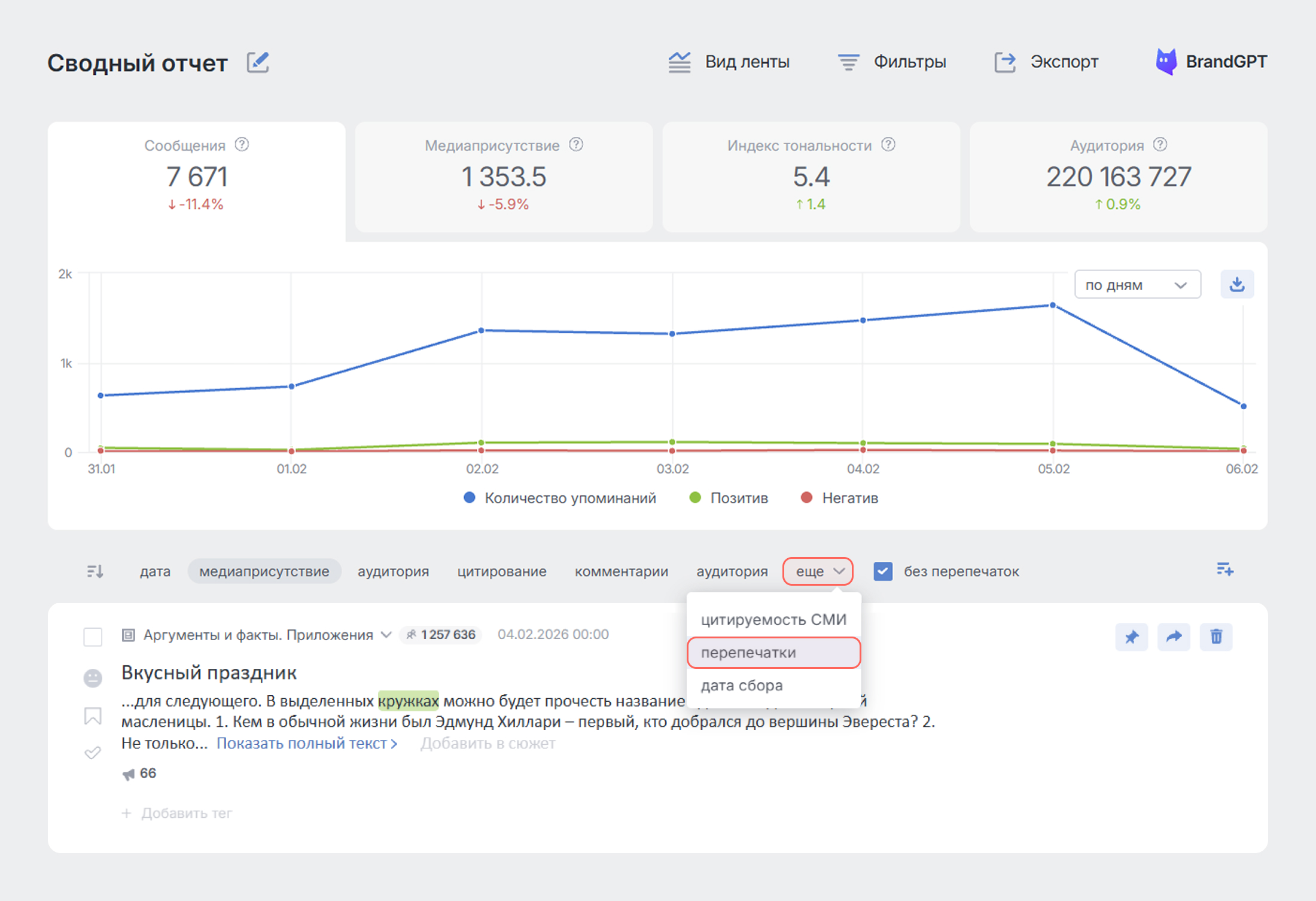 Выявляем перепечатки в СМИ - Фильтрация по перепечаткам